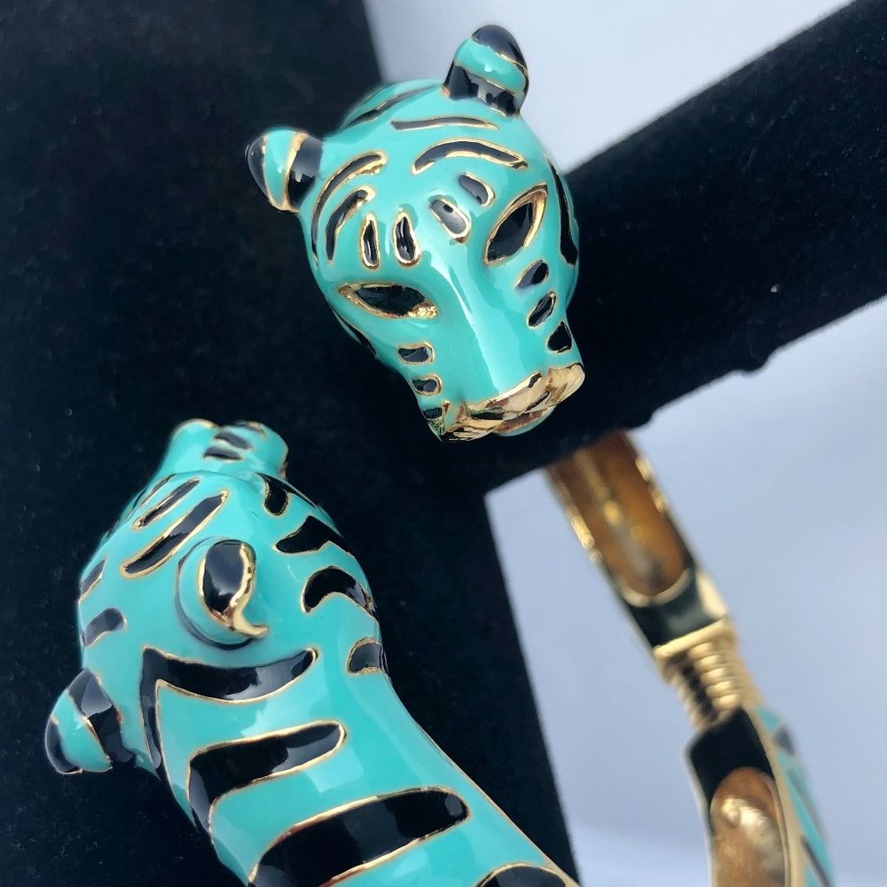 Kenneth Jay Lane Double Tiger Aqua Black Bangle